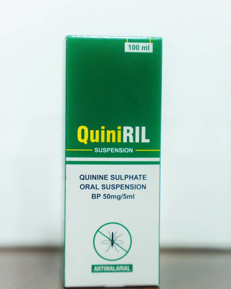 QuiniRIL Suspension carton — Quinine Sulphate Oral Suspension BP 50 mg/5 ml, 100 ml